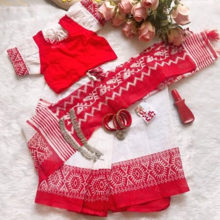 Red and White Baby Designer Saree